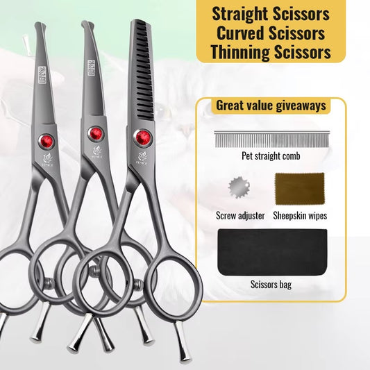 Fenice High Quality 4.5 inch Dog Cat Safely Round Tips Top Grooming Small Scissors Tool for Pet Eyes_Face_Foot_Nose
