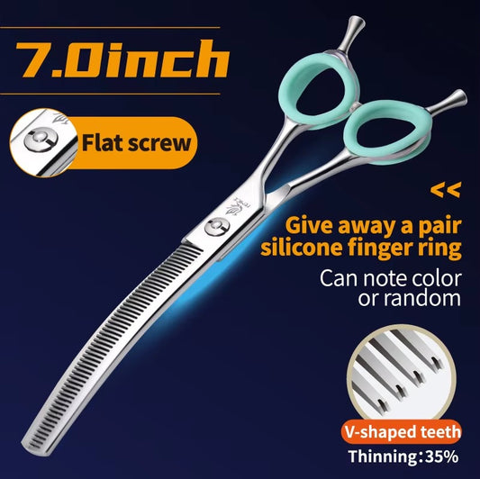 Fenice 7.0_7.5 inch Professional Dog Grooming Shears Curved Thinning Scissors for Dog Face Body Cutiing JP 440C High Quality