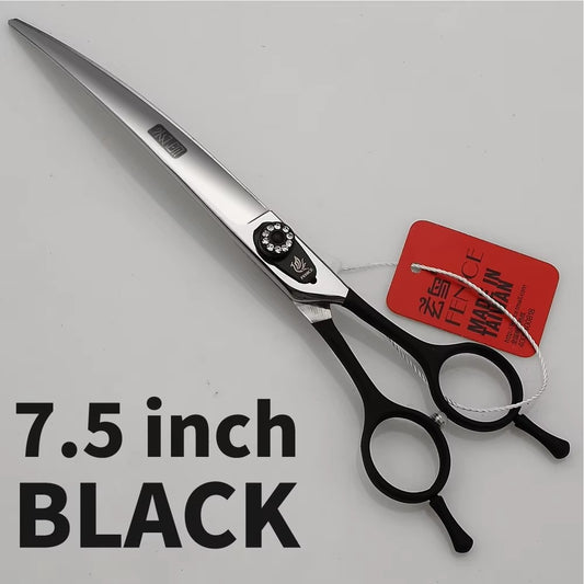 Fenice 7.0 7.5 8.0 Inch Professional Black Grooming Scissors Curved Shear for Teddy_Pomeranian Dogs Pet Grooming Tools JP 440C