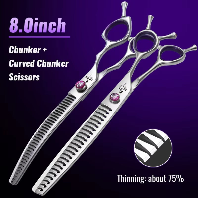 Fenice 7.0_7.5_8.0 inch Professional Pet Grooming Shears Fishbone Teeth Straight_Curved Chunker Scissors JP440C Groomer Tools