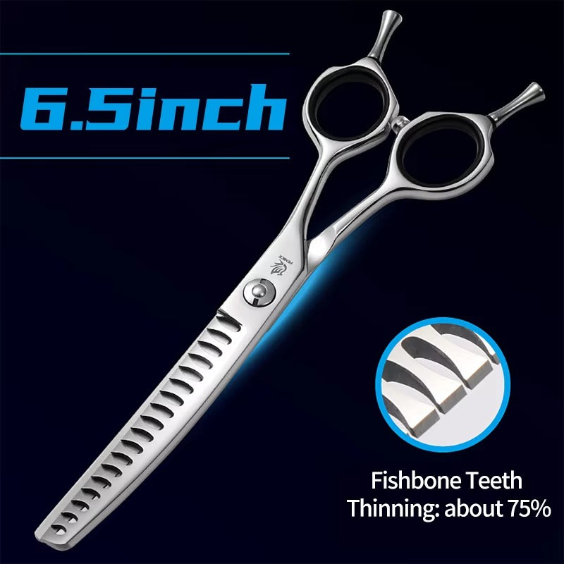 Fenice 7.0_7.5 inch Professional Dog Grooming Shears Curved Thinning Scissors for Dog Face Body Cutiing JP 440C High Quality