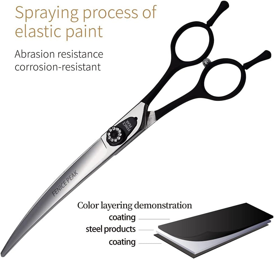 Dog Grooming Curved Scissors for Pets, Japan 440C Stainless Steel, Sharp Blade, 