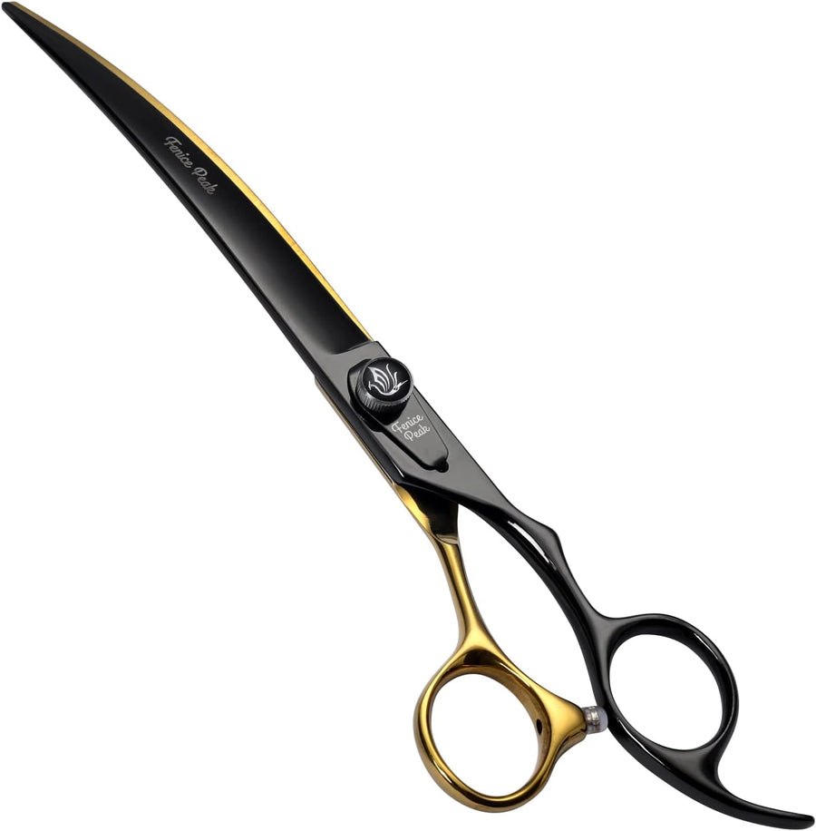 8'' Black Dog Grooming Scissors Goldern Curved Scissors with Ergonomic Offest Ha