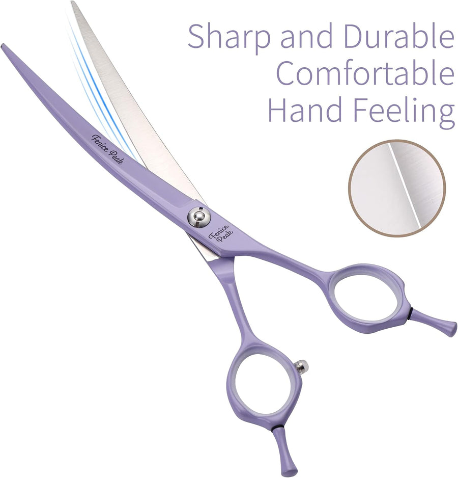 Curved Dog Grooming Scissors with Violet Color Coating 440C Stainless Steel Pet 