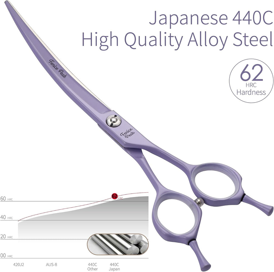 Curved Dog Grooming Scissors with Violet Color Coating 440C Stainless Steel Pet 