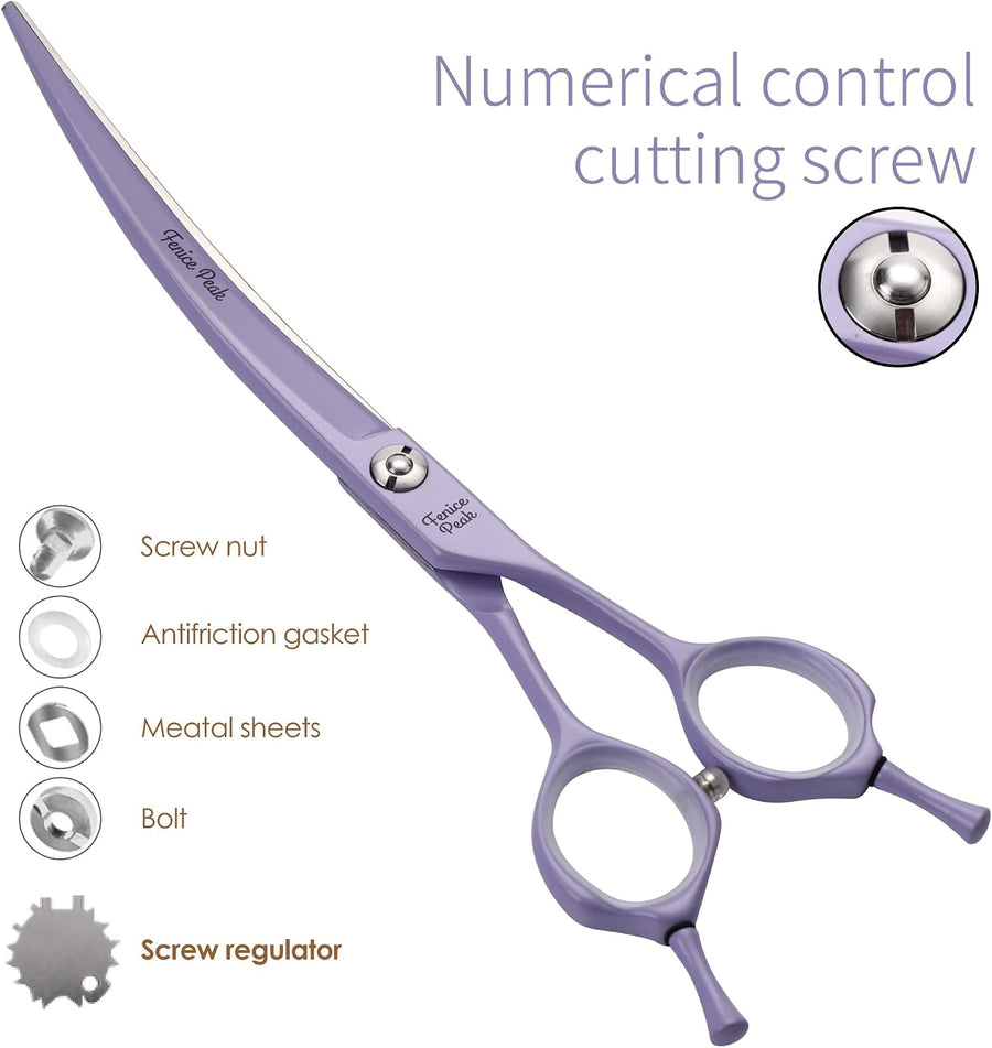 Curved Dog Grooming Scissors with Violet Color Coating 440C Stainless Steel Pet 