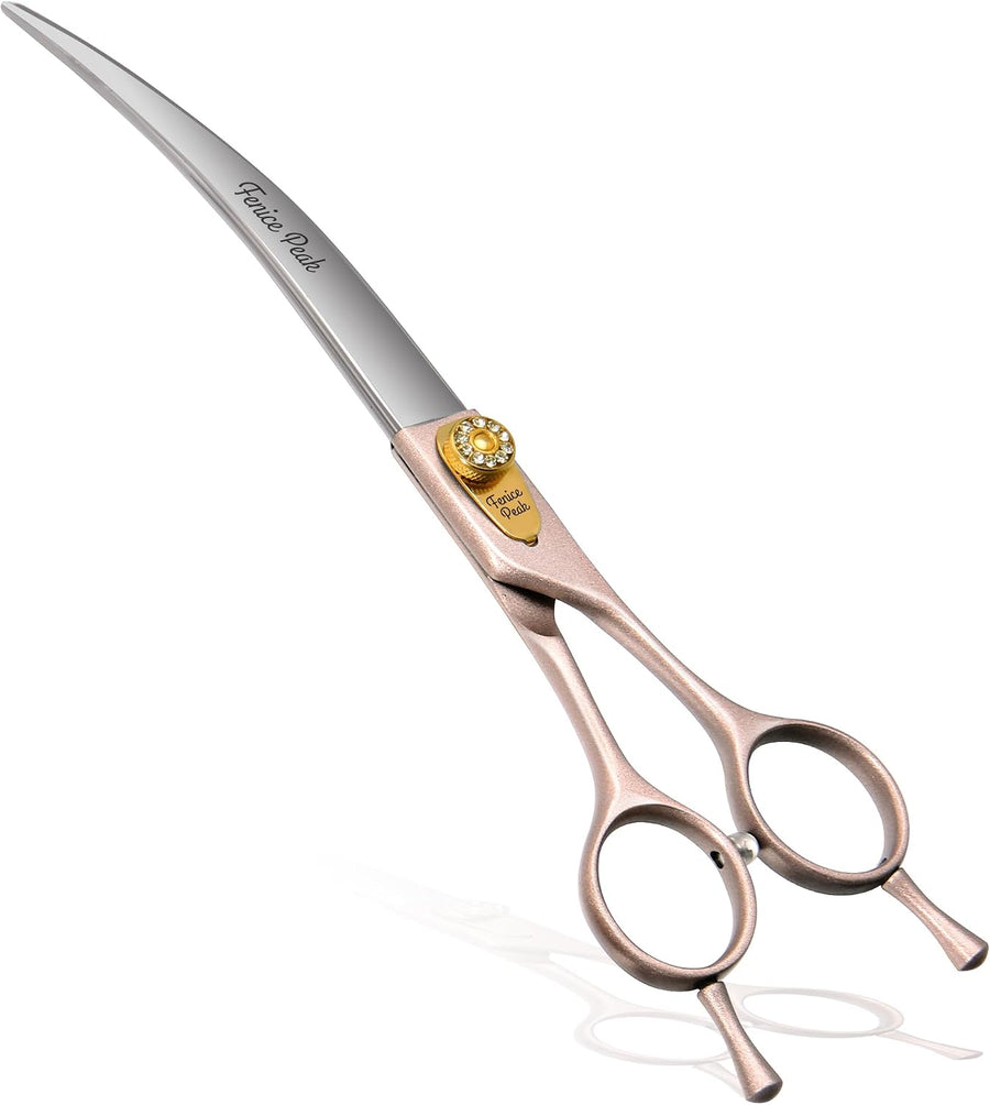 8'' Black Dog Grooming Scissors Goldern Curved Scissors with Ergonomic Offest Ha