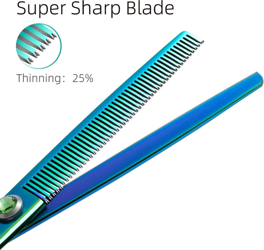 Green Dog Grooming Scissors Set Straight Thinning Curved and Chunker Shears 4PCS
