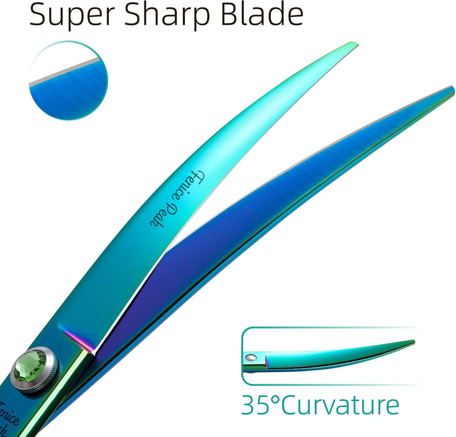 Green Dog Grooming Scissors Set Straight Thinning Curved and Chunker Shears 4PCS
