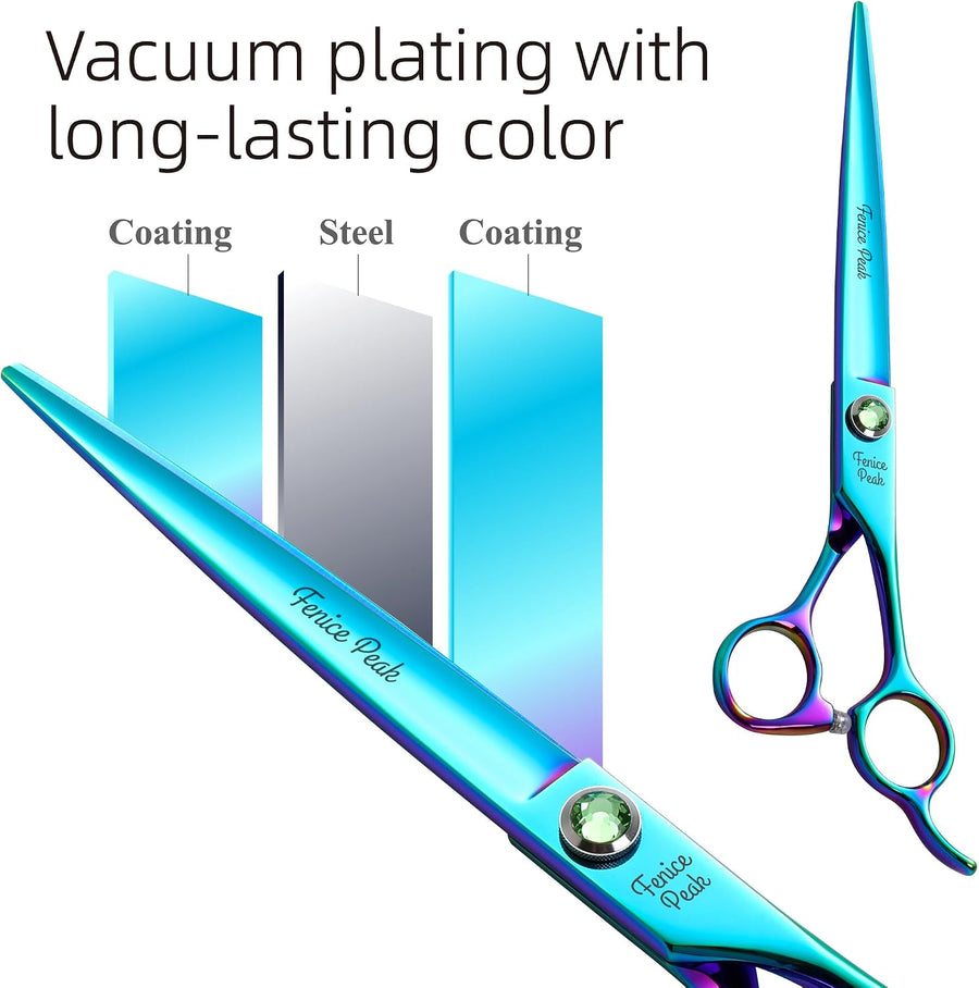 Green Dog Grooming Scissors Set Straight Thinning Curved and Chunker Shears 4PCS