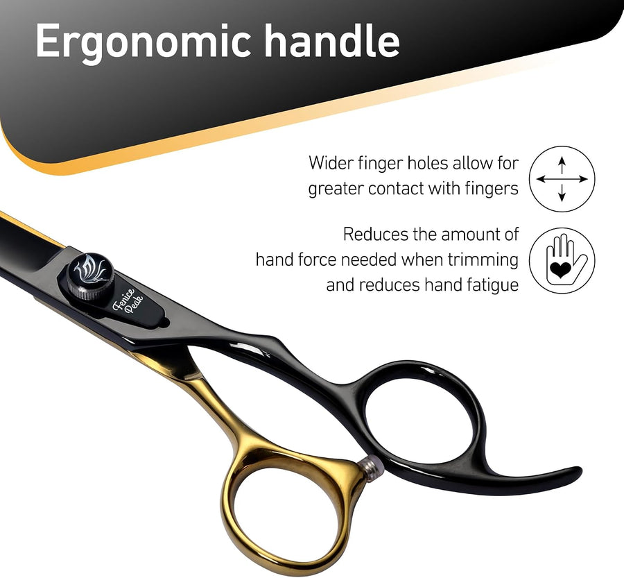 8'' Black Dog Grooming Scissors Goldern Curved Scissors with Ergonomic Offest Ha