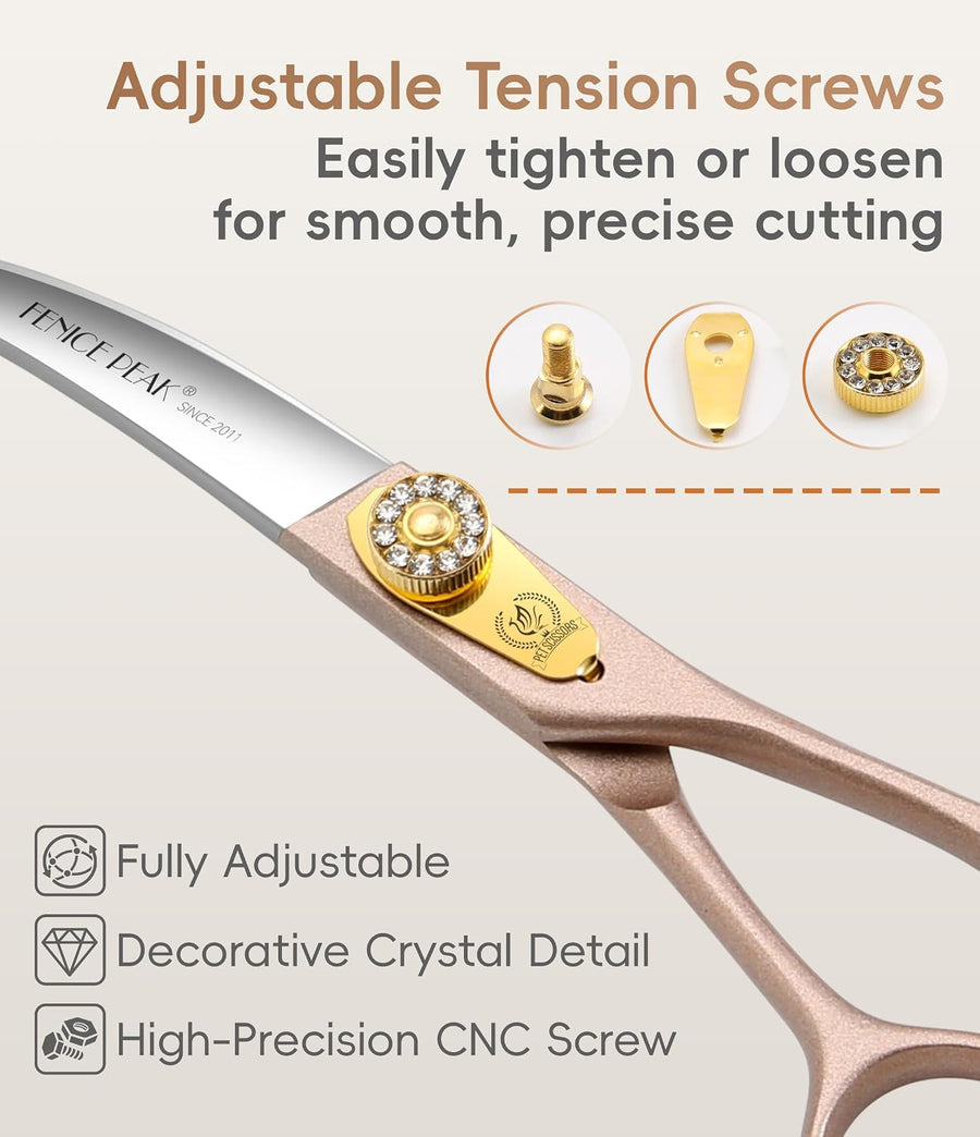45° Extra Curved Dog Grooming Scissors 440C Stainless Steel 7.5'' Big Arc Curved