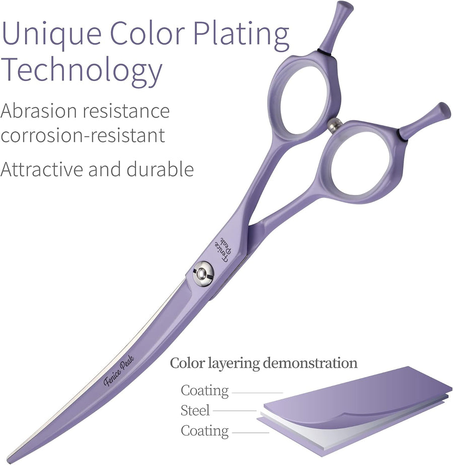 Curved Dog Grooming Scissors with Violet Color Coating 440C Stainless Steel Pet 