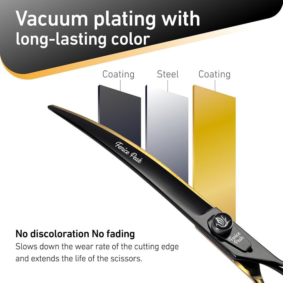 8'' Black Dog Grooming Scissors Goldern Curved Scissors with Ergonomic Offest Ha