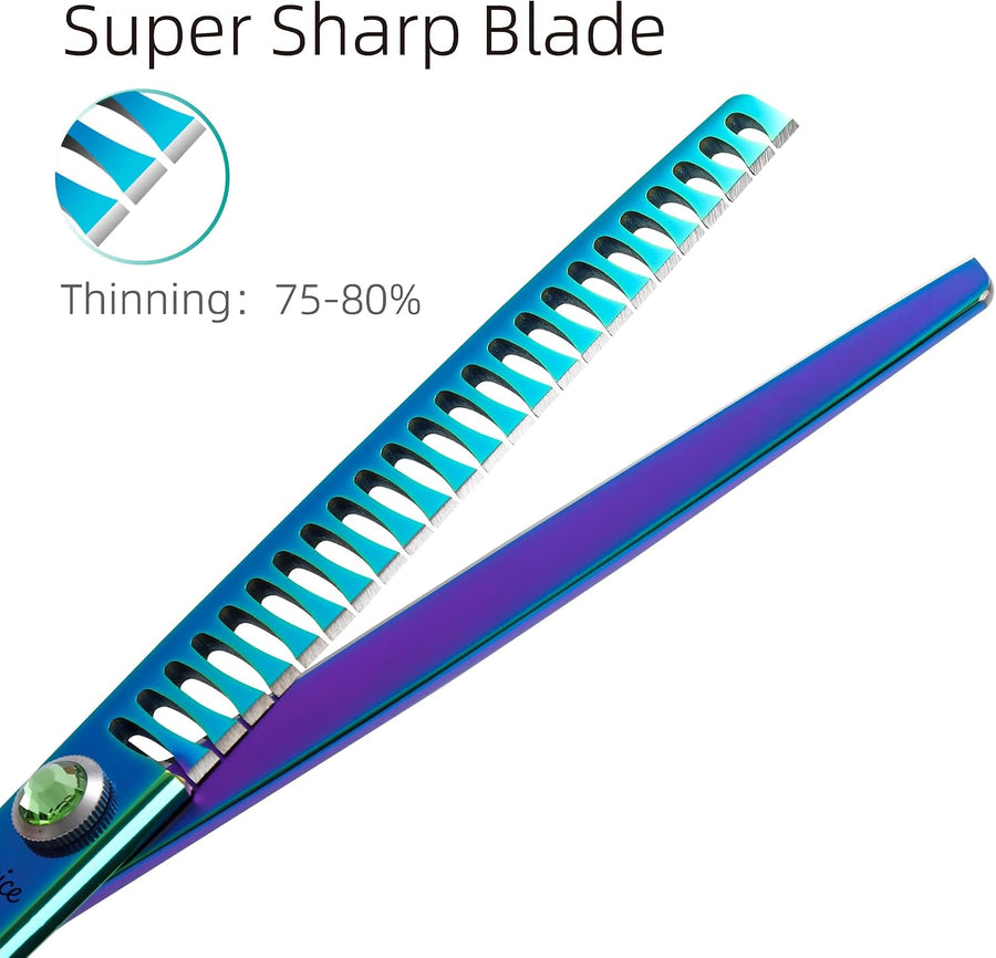 Green Dog Grooming Scissors Set Straight Thinning Curved and Chunker Shears 4PCS