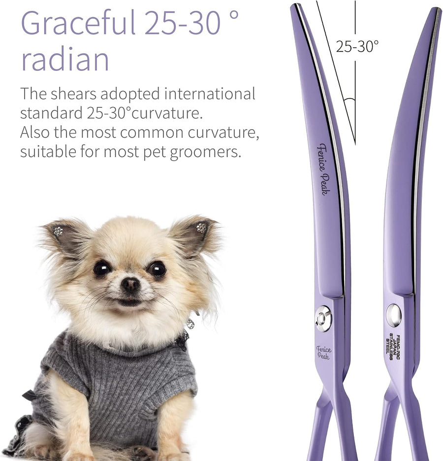 Curved Dog Grooming Scissors with Violet Color Coating 440C Stainless Steel Pet 