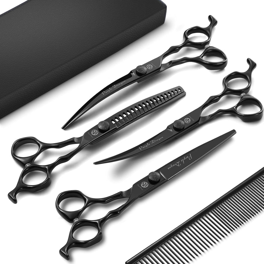 Green Dog Grooming Scissors Set Straight Thinning Curved and Chunker Shears 4PCS