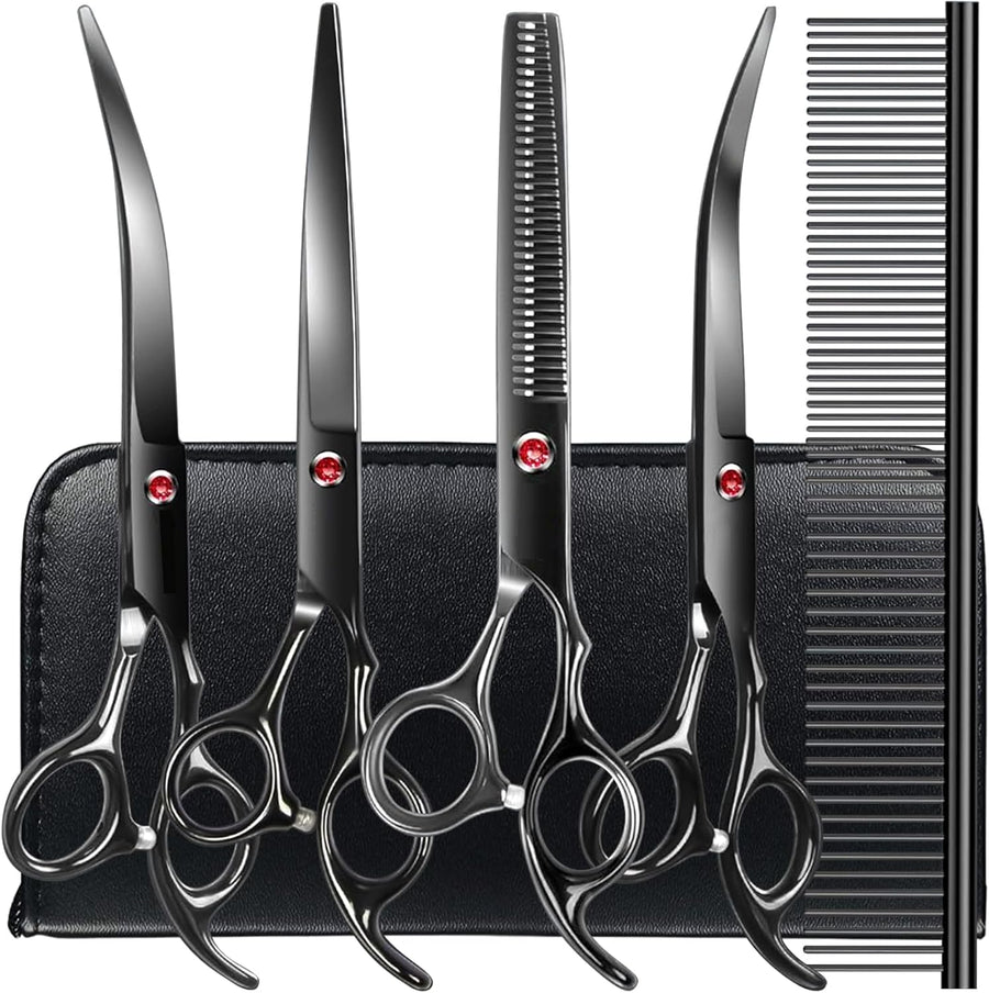 3pcs Dog Grooming Scissors Set Straight Thinning Curved Shears Stainless Steel S
