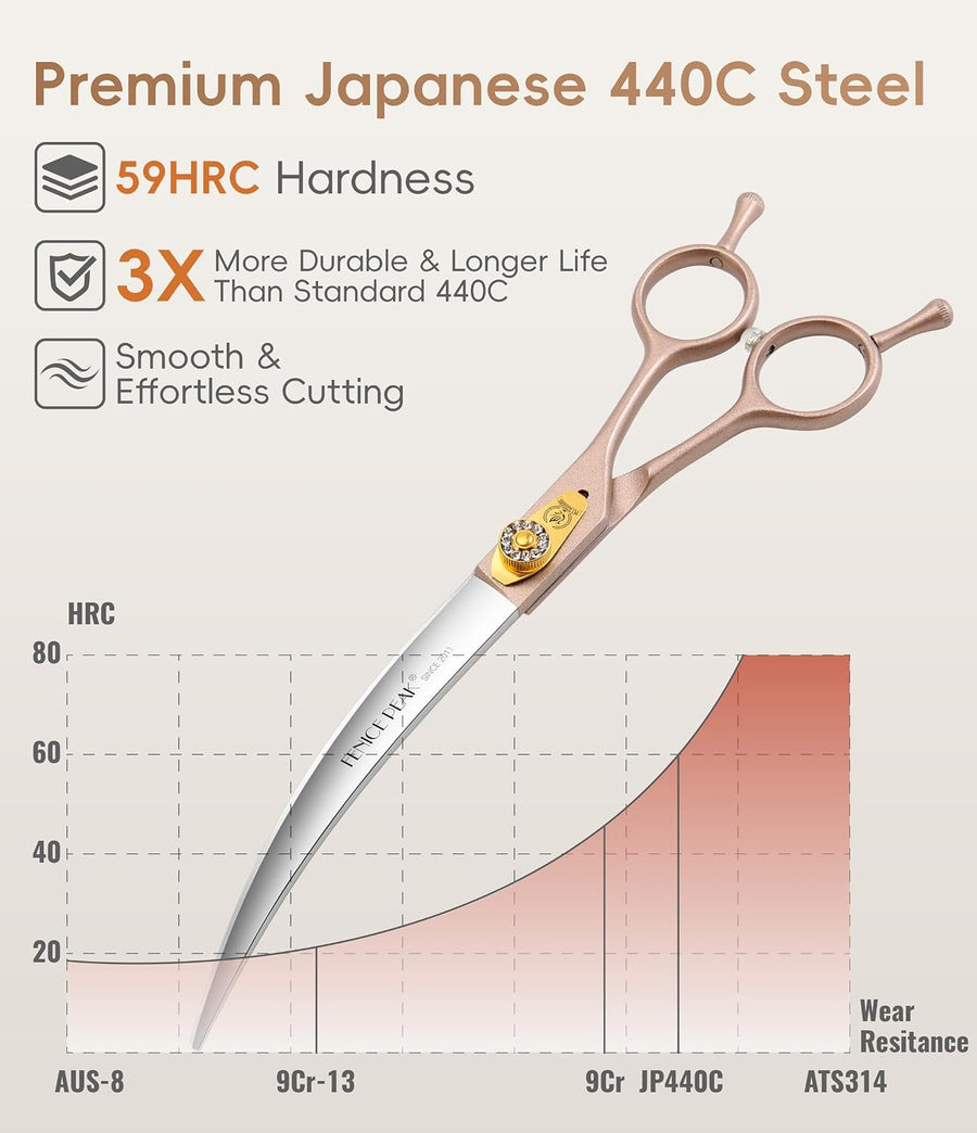 45° Extra Curved Dog Grooming Scissors 440C Stainless Steel 7.5'' Big Arc Curved