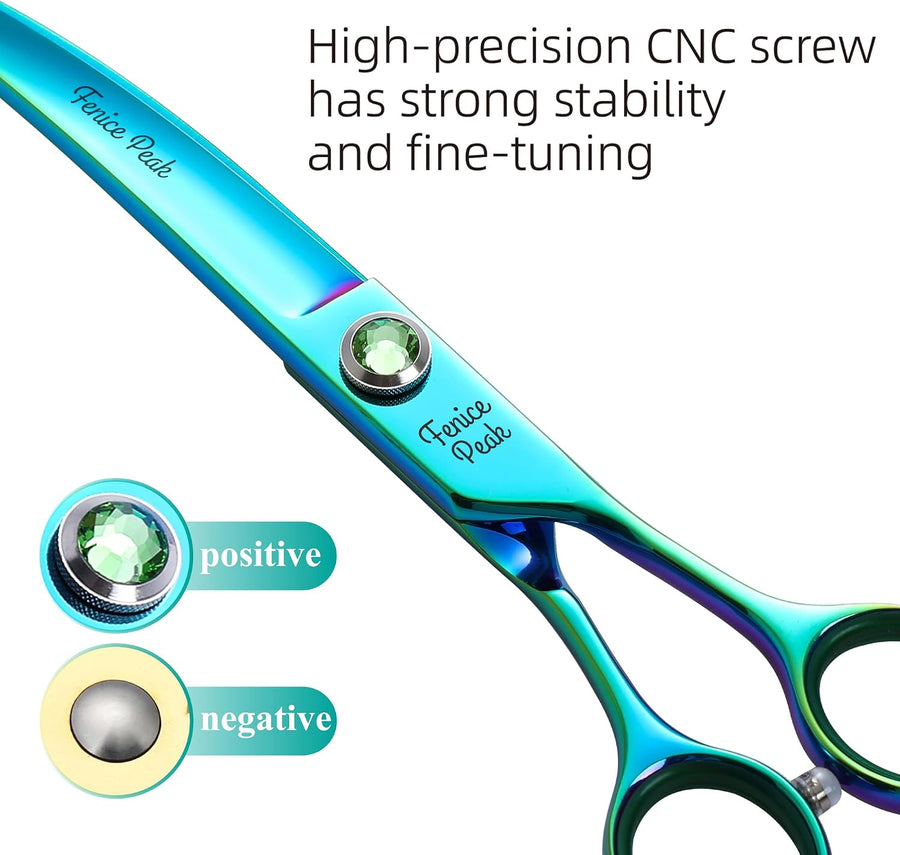 Green Dog Grooming Scissors Set Straight Thinning Curved and Chunker Shears 4PCS