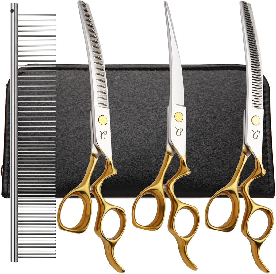 3pcs Dog Grooming Scissors Set Straight Thinning Curved Shears Stainless Steel S