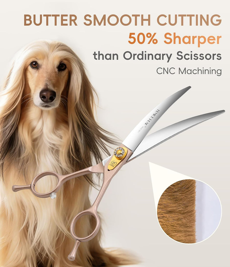 45° Extra Curved Dog Grooming Scissors 440C Stainless Steel 7.5'' Big Arc Curved