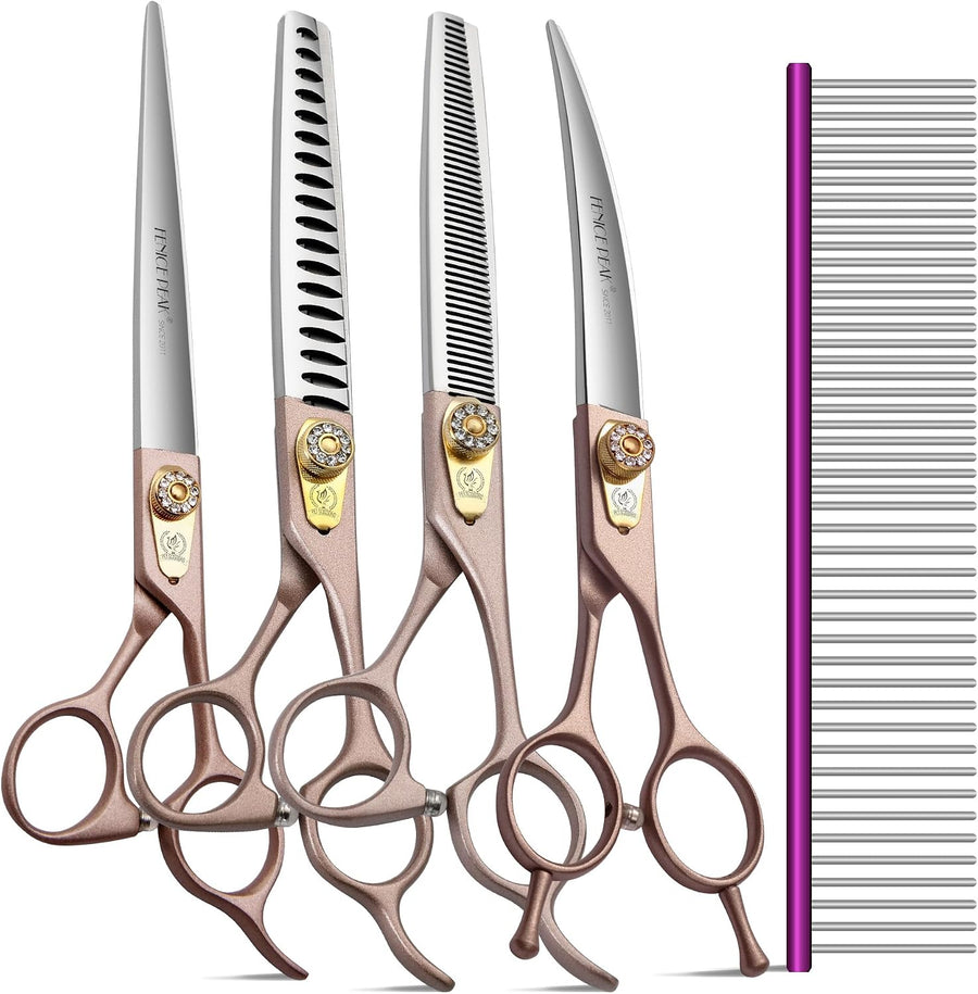 3pcs Dog Grooming Scissors Set Straight Thinning Curved Shears Stainless Steel S