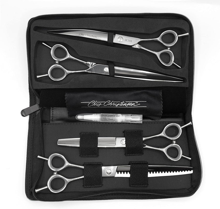 Green Dog Grooming Scissors Set Straight Thinning Curved and Chunker Shears 4PCS