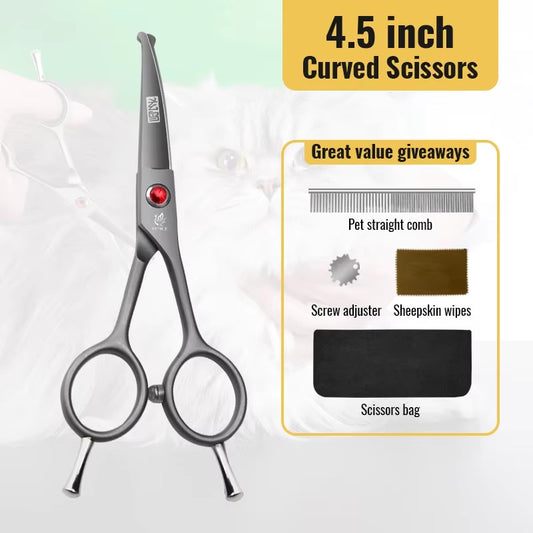 Fenice High Quality 4.5 inch Dog Cat Safely Round Tips Top Grooming Small Scissors Tool for Pet Eyes_Face_Foot_Nose