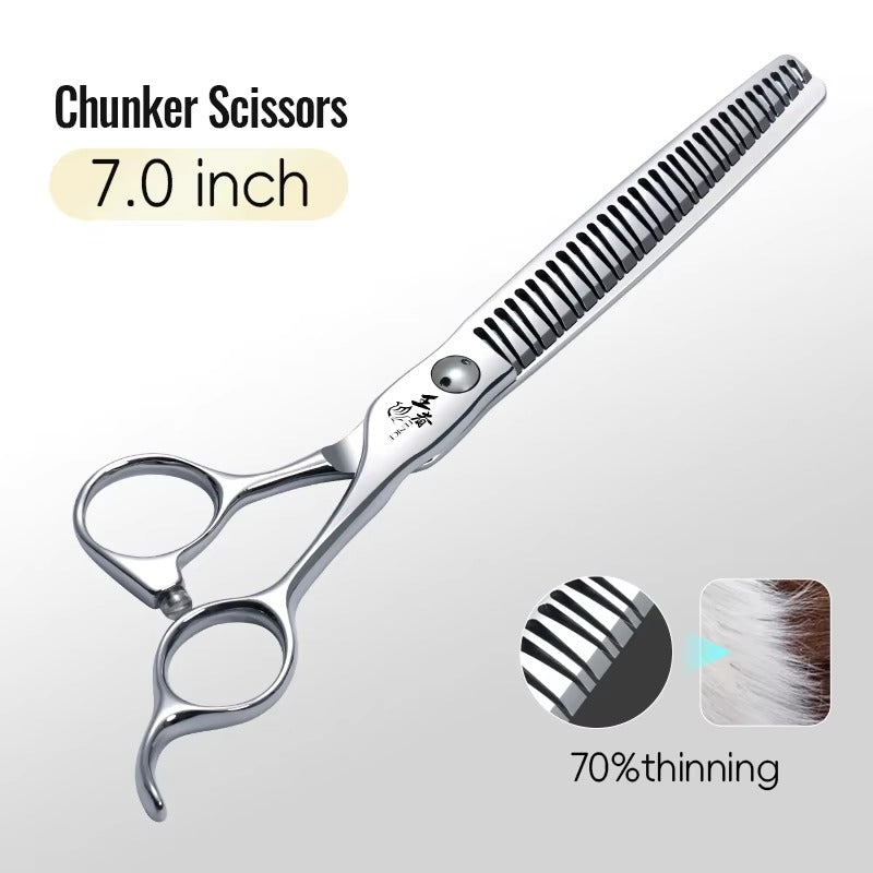 Fenice 7.0 Inch VG10 Steel 3D Gradient Traceless Teeth Pet Curved_Straight Chunker Scissors Bearing Screws Pet Grooming Shears