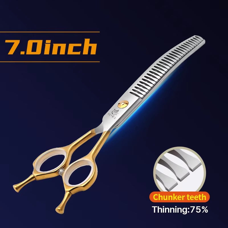 Fenice 7.0_7.5 inch Professional Dog Grooming Shears Curved Thinning Scissors for Dog Face Body Cutiing JP 440C High Quality