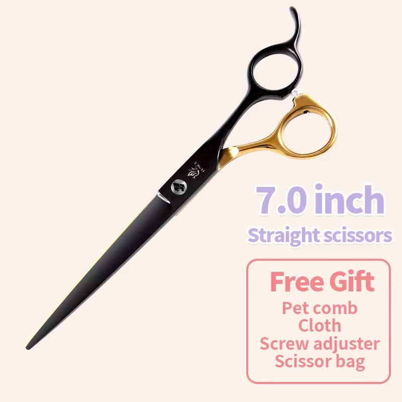 Fenice Professional Black and Gold Two-Color Pet Dogs Grooming Scissors Set for Small Dogs Straight Curved Thinning  Shears
