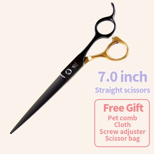 Fenice Professional Black and Gold Two-Color Pet Dogs Grooming Scissors Set for Small Dogs Straight Curved Thinning  Shears
