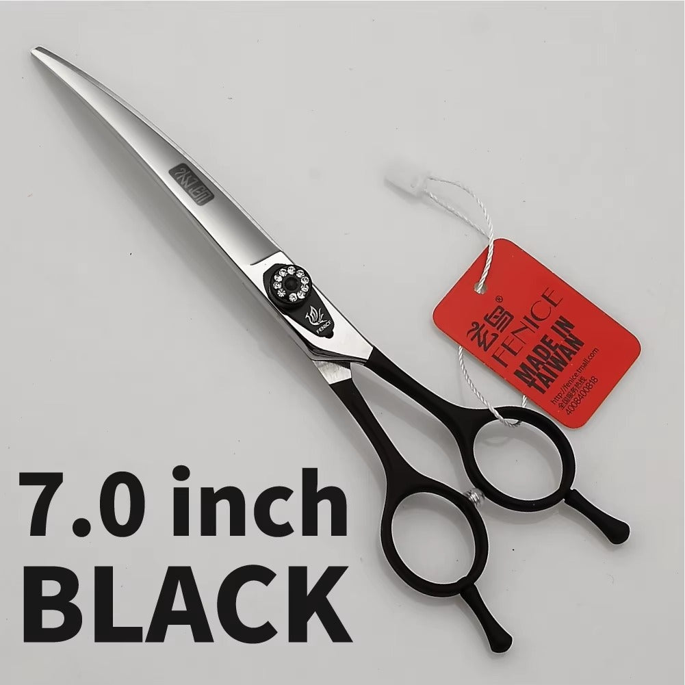 Fenice 7.0 7.5 8.0 Inch Professional Black Grooming Scissors Curved Shear for Teddy_Pomeranian Dogs Pet Grooming Tools JP 440C