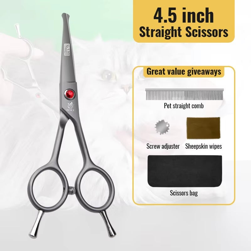 Fenice High Quality 4.5 inch Dog Cat Safely Round Tips Top Grooming Small Scissors Tool for Pet Eyes_Face_Foot_Nose