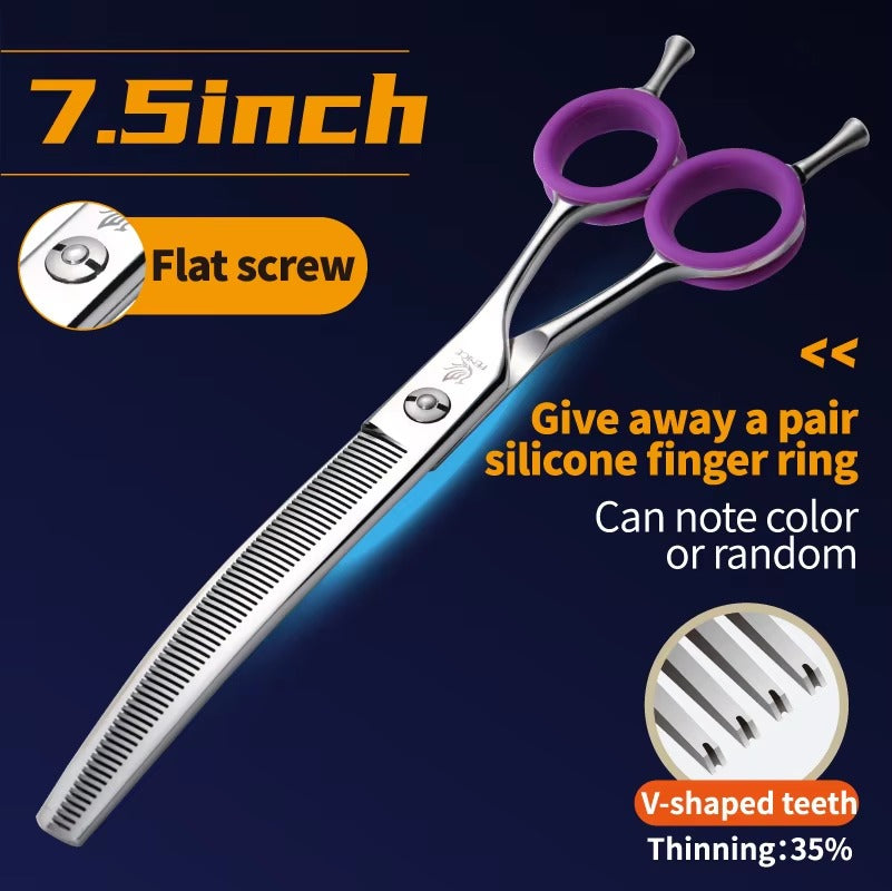 Fenice 7.0_7.5 inch Professional Dog Grooming Shears Curved Thinning Scissors for Dog Face Body Cutiing JP 440C High Quality