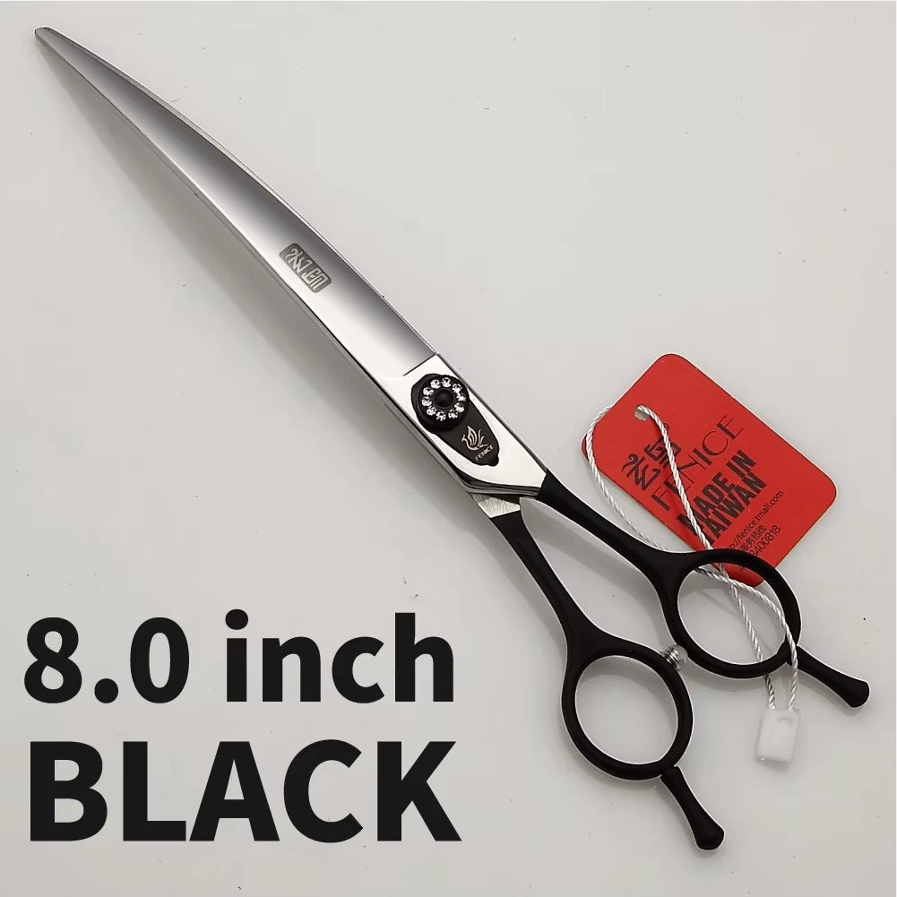 Fenice 7.0 7.5 8.0 Inch Professional Black Grooming Scissors Curved Shear for Teddy_Pomeranian Dogs Pet Grooming Tools JP 440C