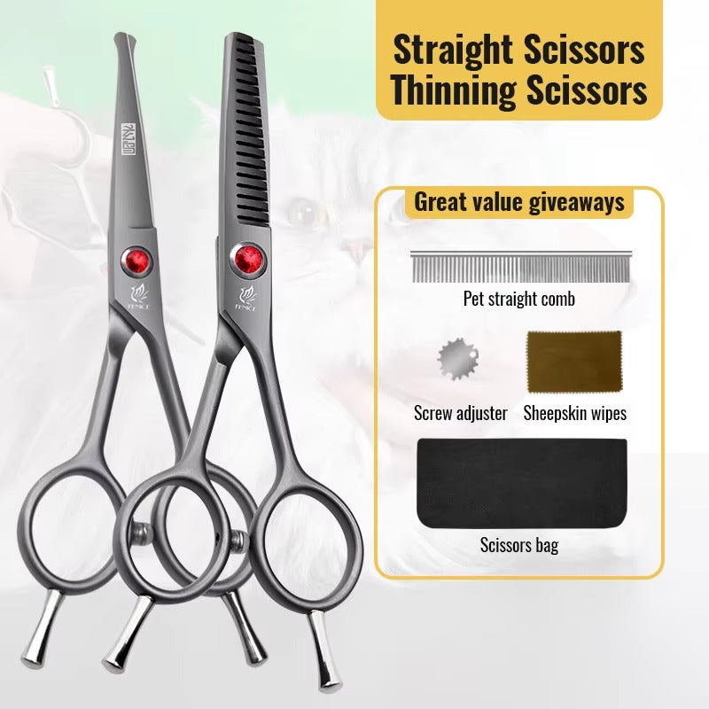 Fenice High Quality 4.5 inch Dog Cat Safely Round Tips Top Grooming Small Scissors Tool for Pet Eyes_Face_Foot_Nose