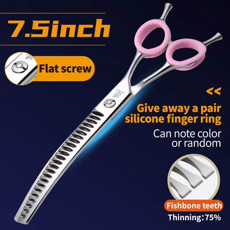 Fenice 7.0_7.5 inch Professional Dog Grooming Shears Curved Thinning Scissors for Dog Face Body Cutiing JP 440C High Quality