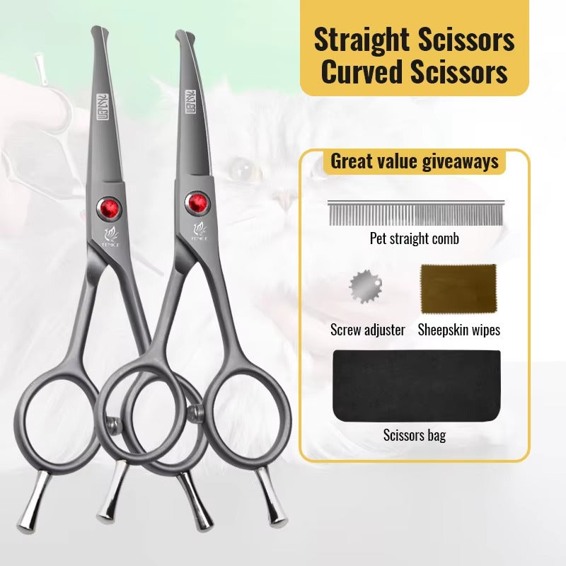 Fenice High Quality 4.5 inch Dog Cat Safely Round Tips Top Grooming Small Scissors Tool for Pet Eyes_Face_Foot_Nose