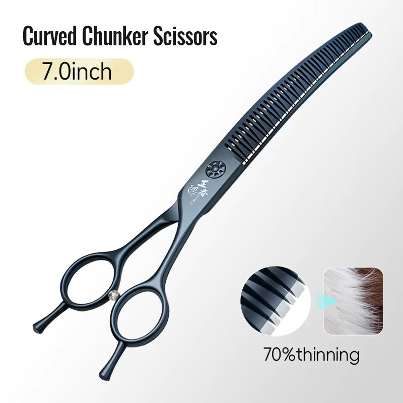 Fenice 7.0 Inch VG10 Steel 3D Gradient Traceless Teeth Pet Curved_Straight Chunker Scissors Bearing Screws Pet Grooming Shears