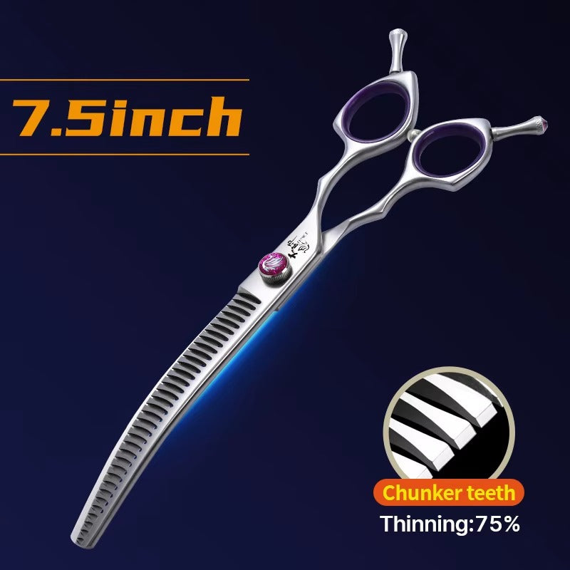 Fenice 7.0_7.5 inch Professional Dog Grooming Shears Curved Thinning Scissors for Dog Face Body Cutiing JP 440C High Quality