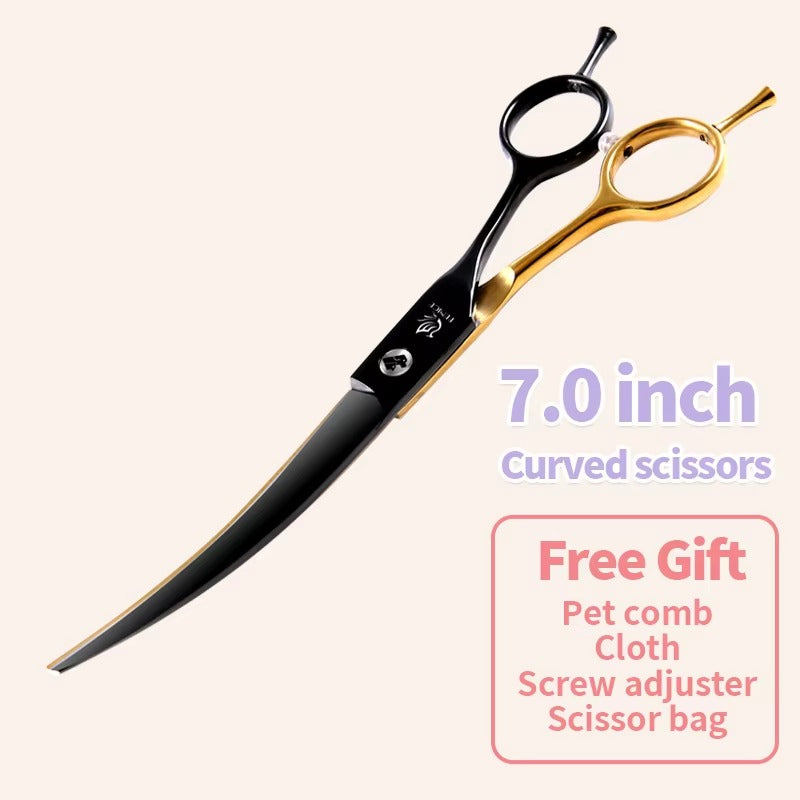 Fenice Professional Black and Gold Two-Color Pet Dogs Grooming Scissors Set for Small Dogs Straight Curved Thinning  Shears