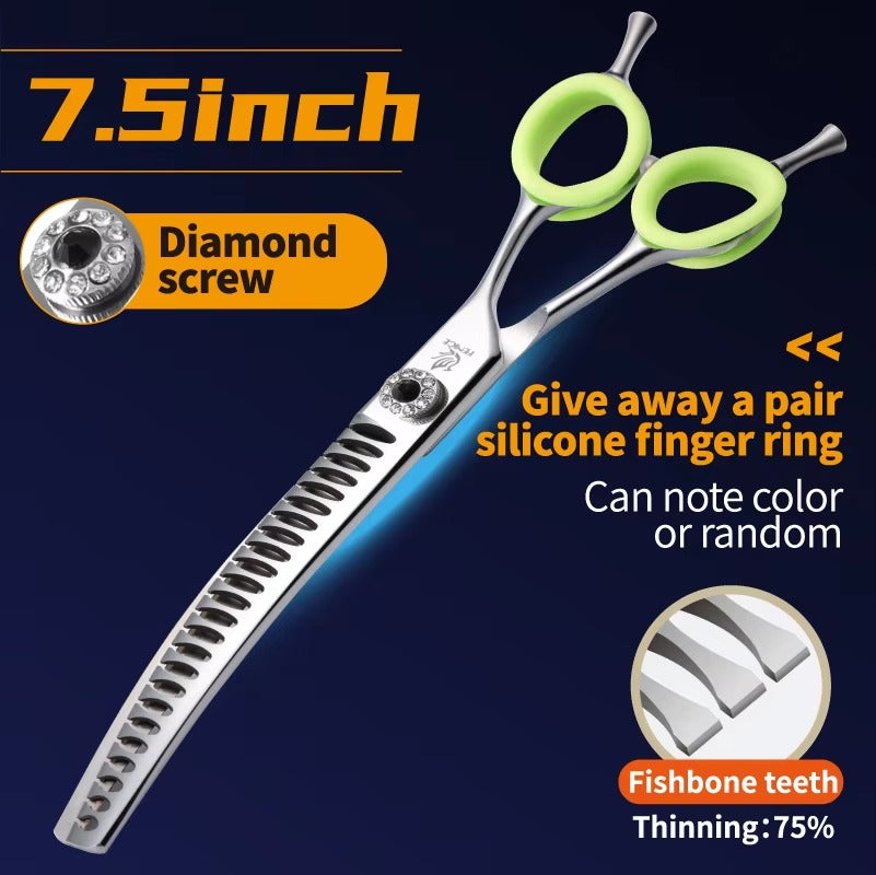 Fenice 7.0_7.5 inch Professional Dog Grooming Shears Curved Thinning Scissors for Dog Face Body Cutiing JP 440C High Quality