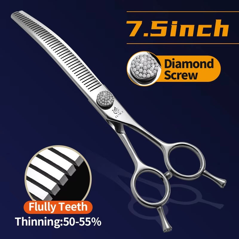 Fenice 7.0_7.5 inch Professional Dog Grooming Shears Curved Thinning Scissors for Dog Face Body Cutiing JP 440C High Quality