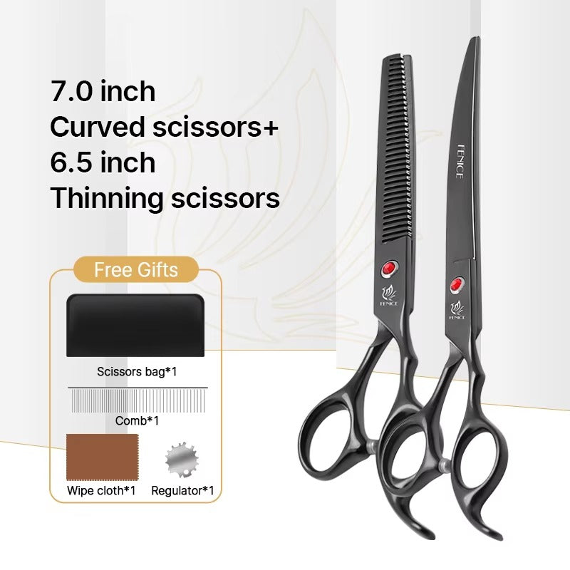 Fenice New design colorful 7.0 inch pet grooming scissors set straight thinning curved scissors