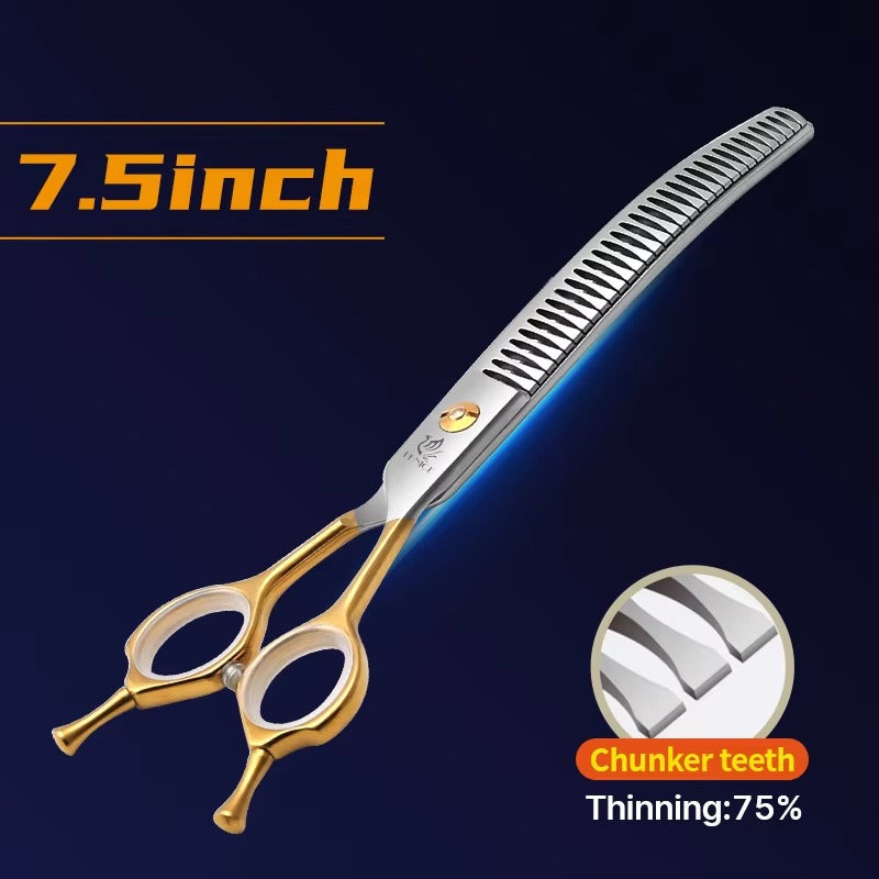 Fenice 7.0_7.5 inch Professional Dog Grooming Shears Curved Thinning Scissors for Dog Face Body Cutiing JP 440C High Quality