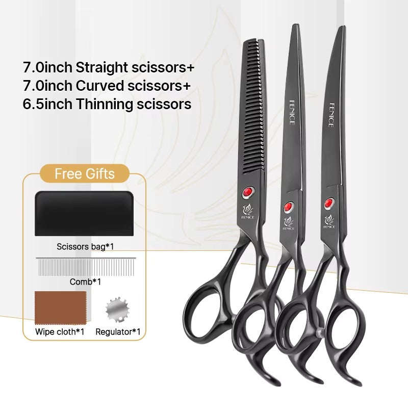 Fenice New design colorful 7.0 inch pet grooming scissors set straight thinning curved scissors
