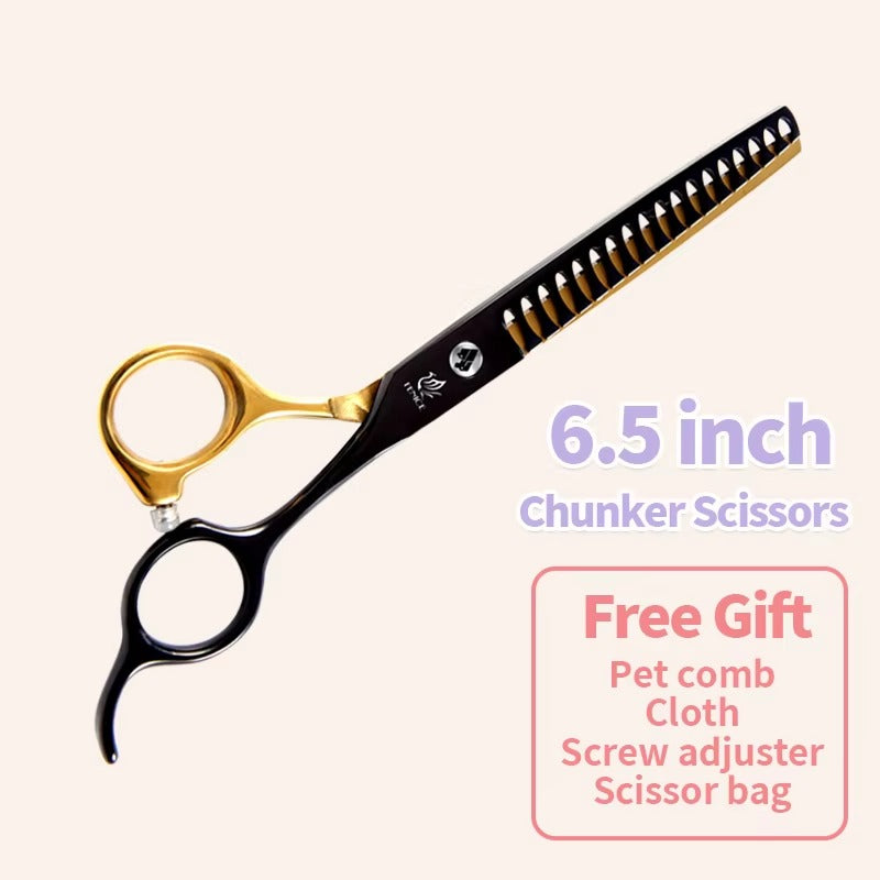 Fenice Professional Black and Gold Two-Color Pet Dogs Grooming Scissors Set for Small Dogs Straight Curved Thinning  Shears