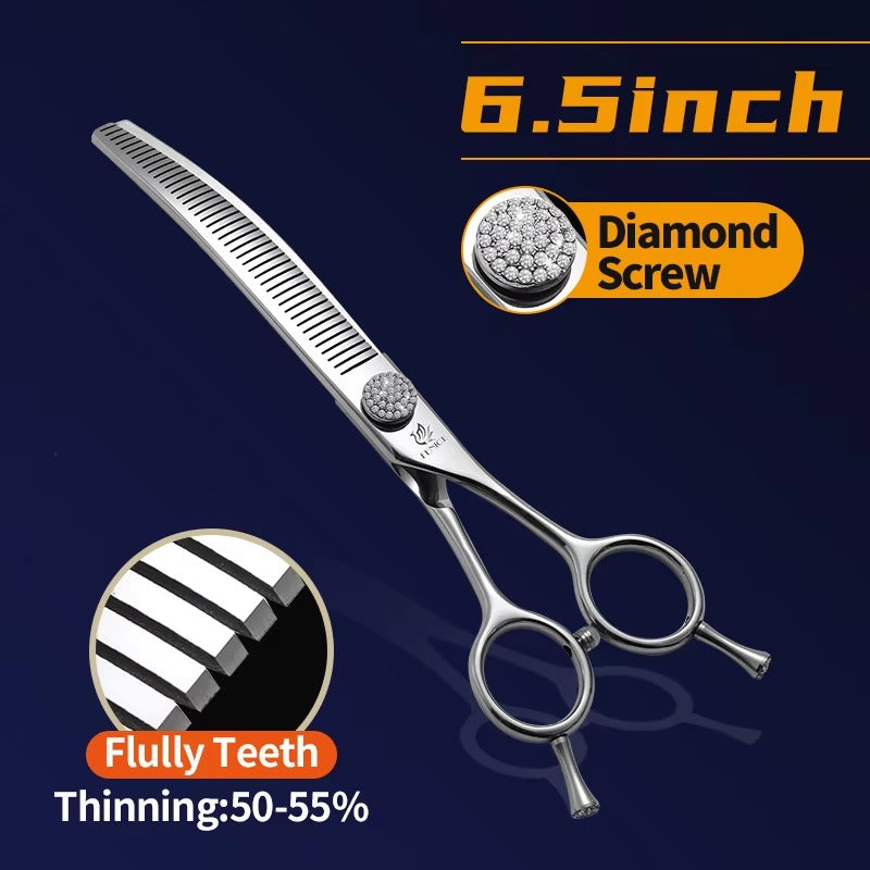 Fenice 7.0_7.5 inch Professional Dog Grooming Shears Curved Thinning Scissors for Dog Face Body Cutiing JP 440C High Quality